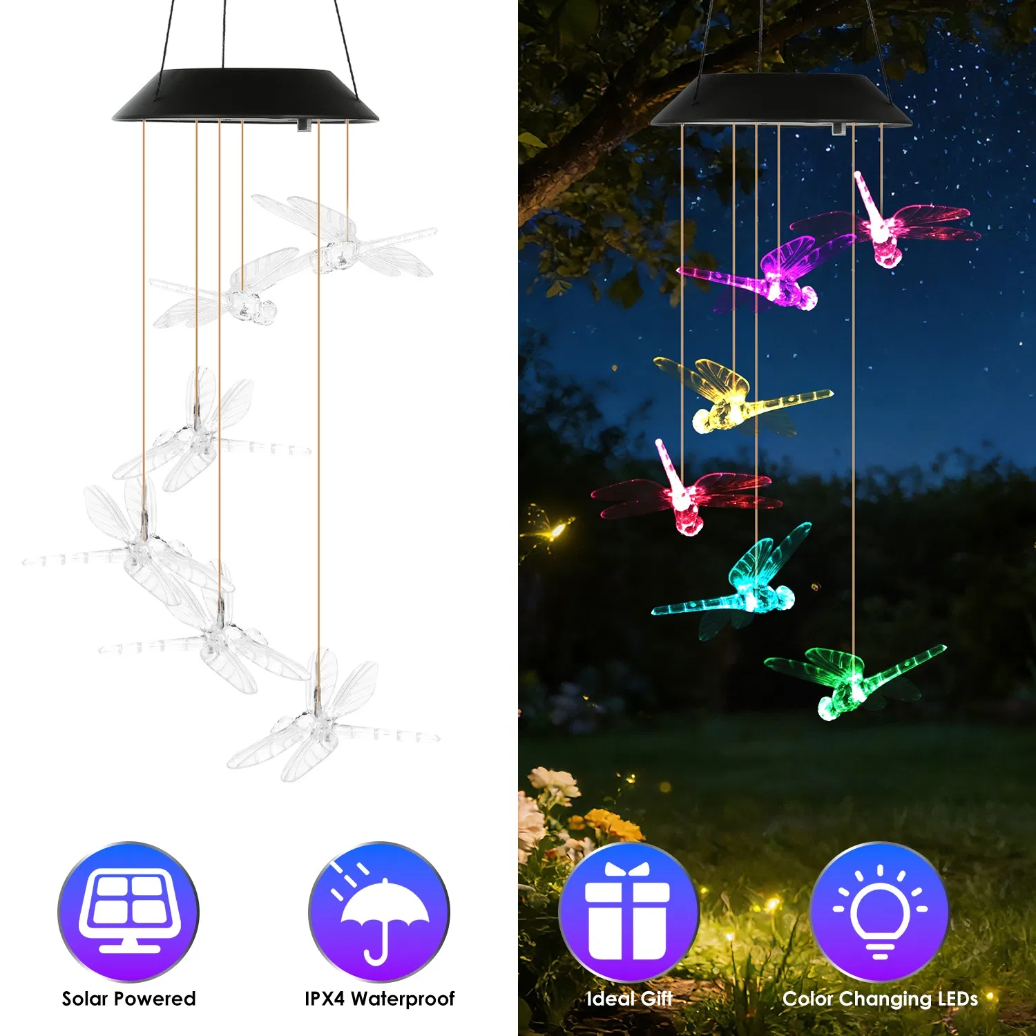 Outdoor Hanging Dragonfly Solar Wind Chimes