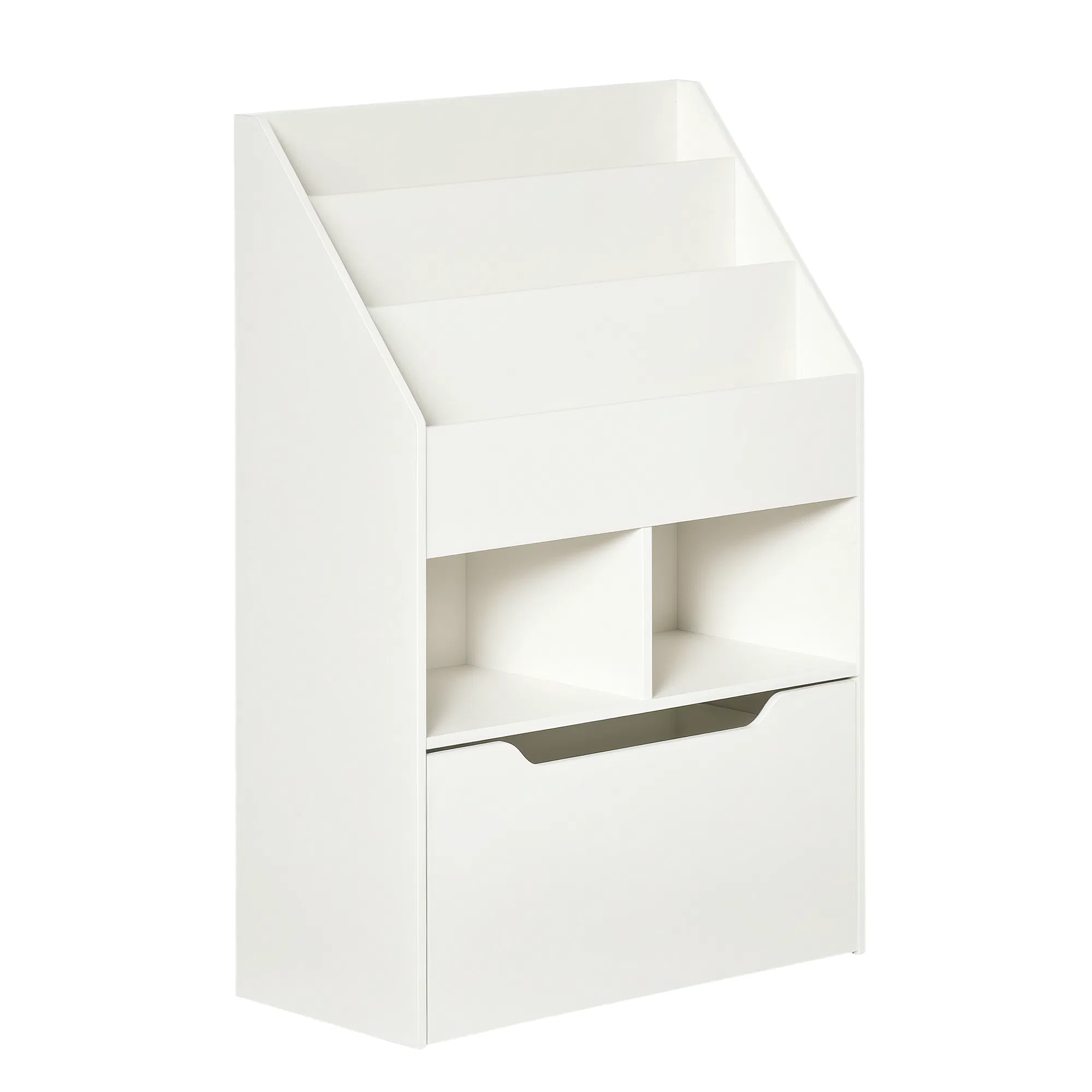 Kids Bookcase Multi-Shelf Rack Organizer with Storage Drawer for Books for Reading Nook, Classroom, Bedroom, Playroom, White