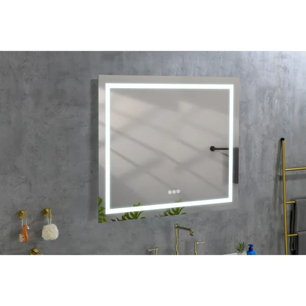 36x36 Inch LED Bathroom Mirror with Frontlit and Backlit, Wall Mounted Vanity Mirror with Smart Touch Button, Anti-Fog, Memory Function, 3 Colors, Stepless Dimmable Makeup Mirror(Horizontal/Vertical)