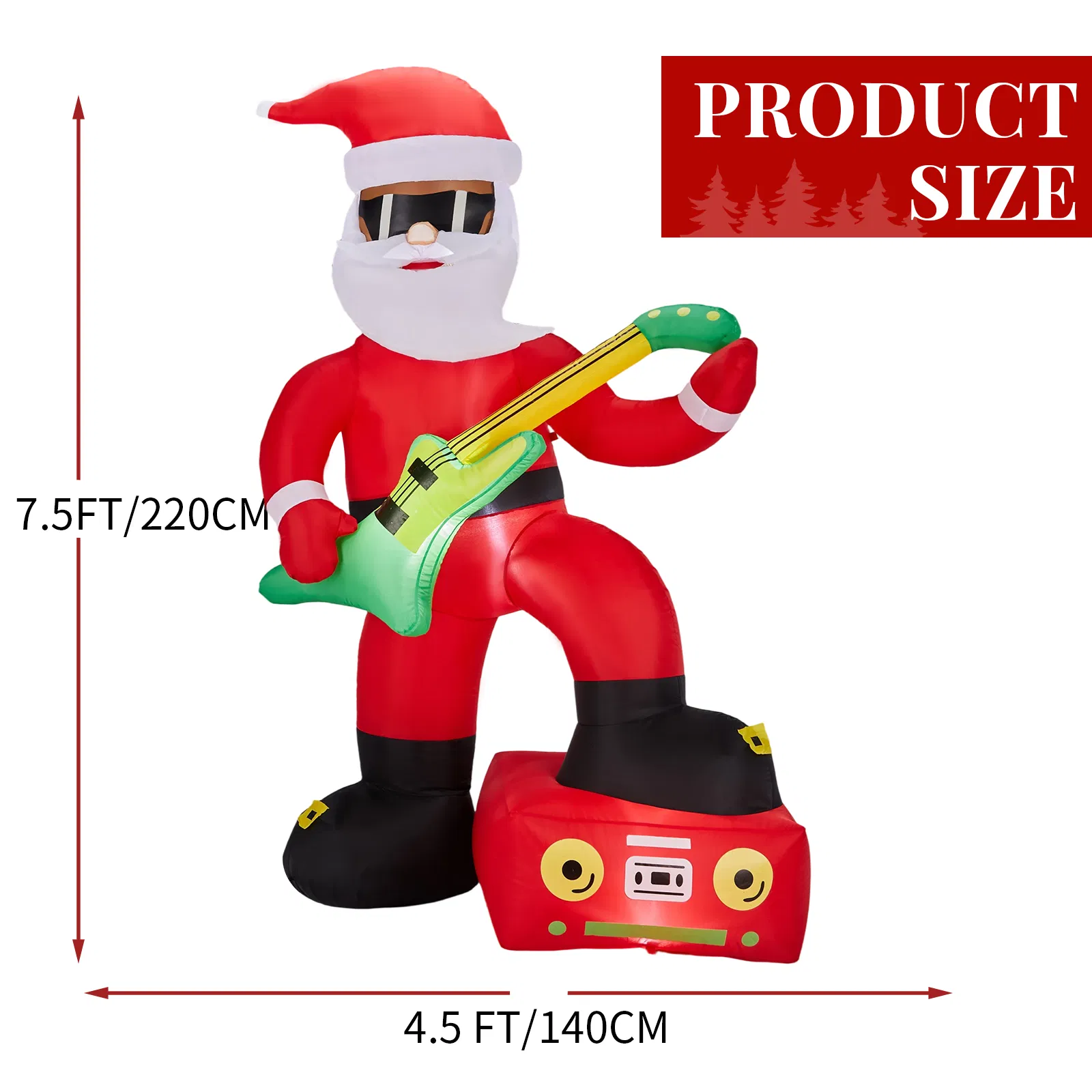 7.5FT Lighted Christmas Inflatable Decoration, Inflatable Black Santa Playing Electric Guitar, Funny Blow… image 2