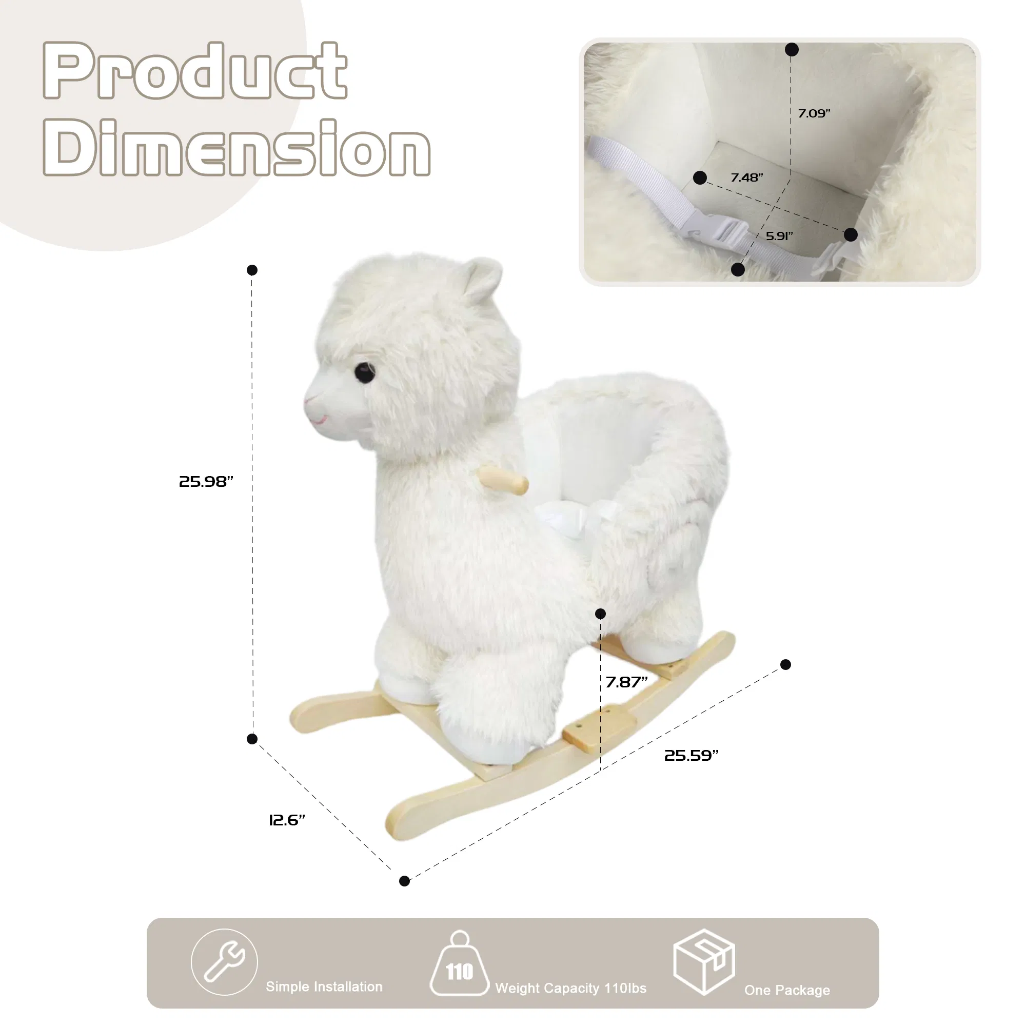 Kids Ride-On Rocking Horse Toy with Lullaby Song,Alpaca Rocking Toy with Hand Puppets and Safety Belt For… image 8