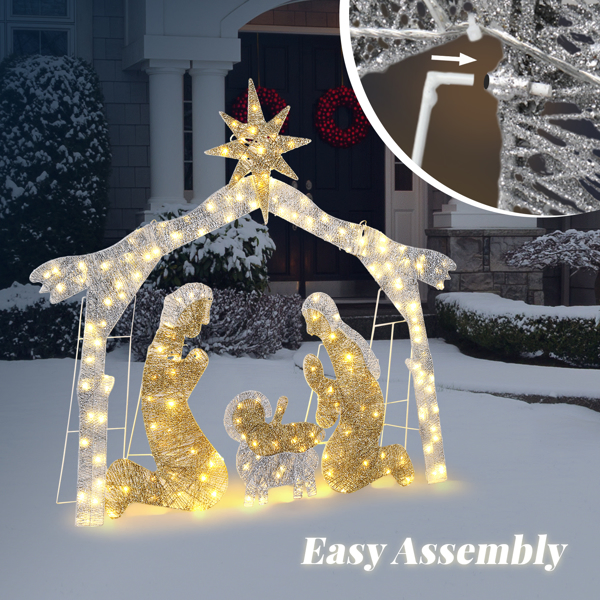 6ft Silver Roof 190LED Lights Nativity Scene Garden Jesus Decoration image 15