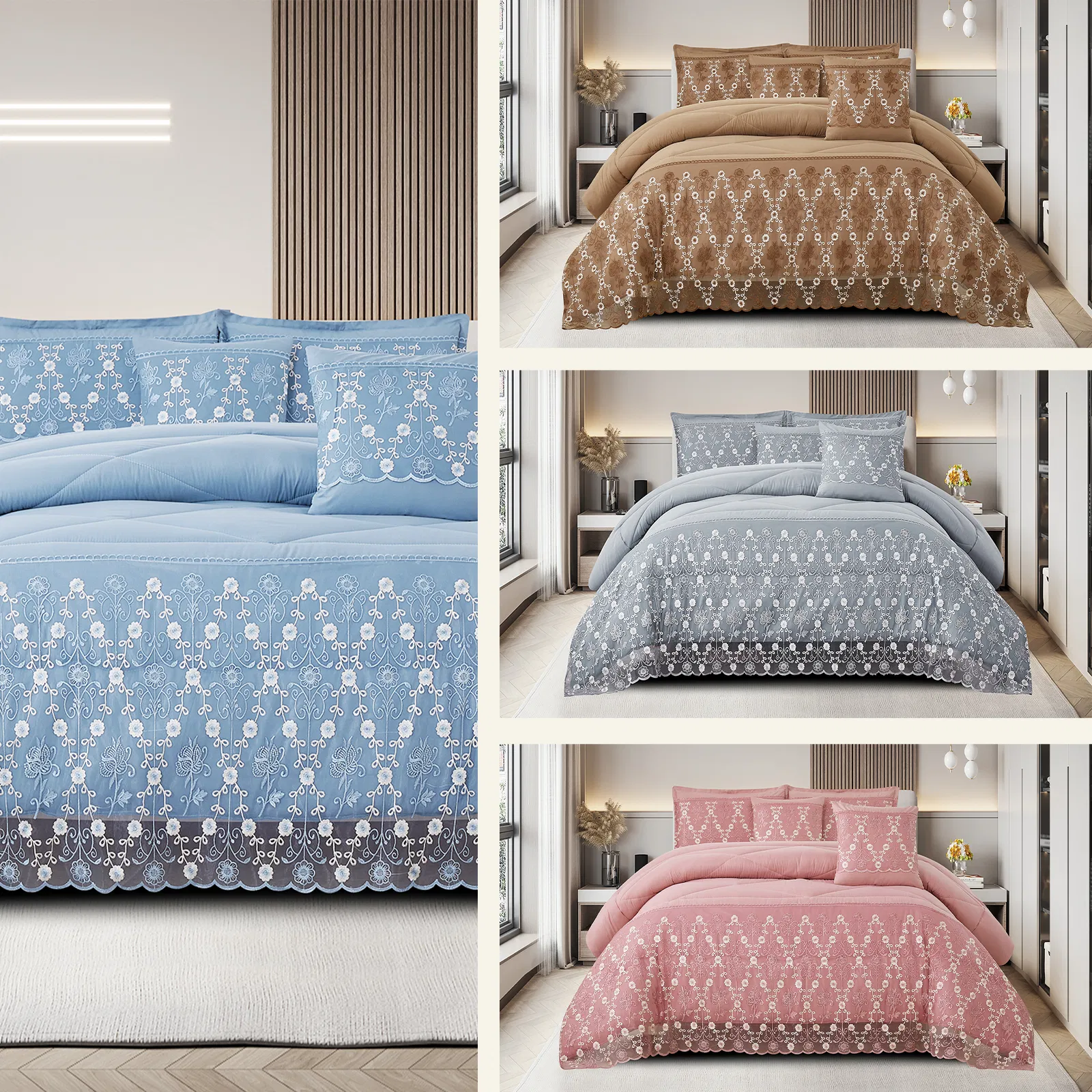 3-Piece Lace Embroidered Bedding Set (Queen/King/Cal King) - Quilted Microfiber… — image 1