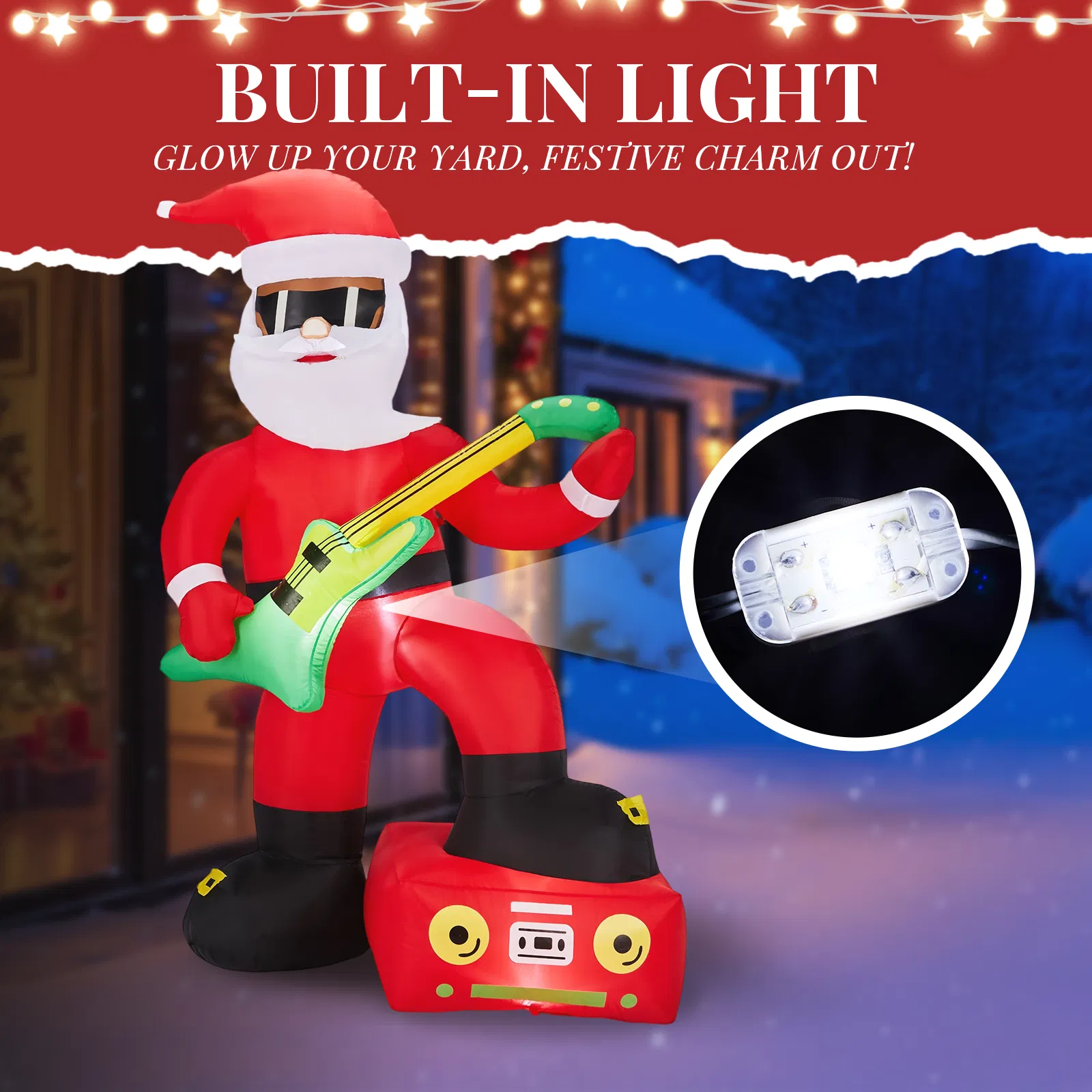 7.5FT Lighted Christmas Inflatable Decoration, Inflatable Black Santa Playing Electric Guitar, Funny Blow… image 7