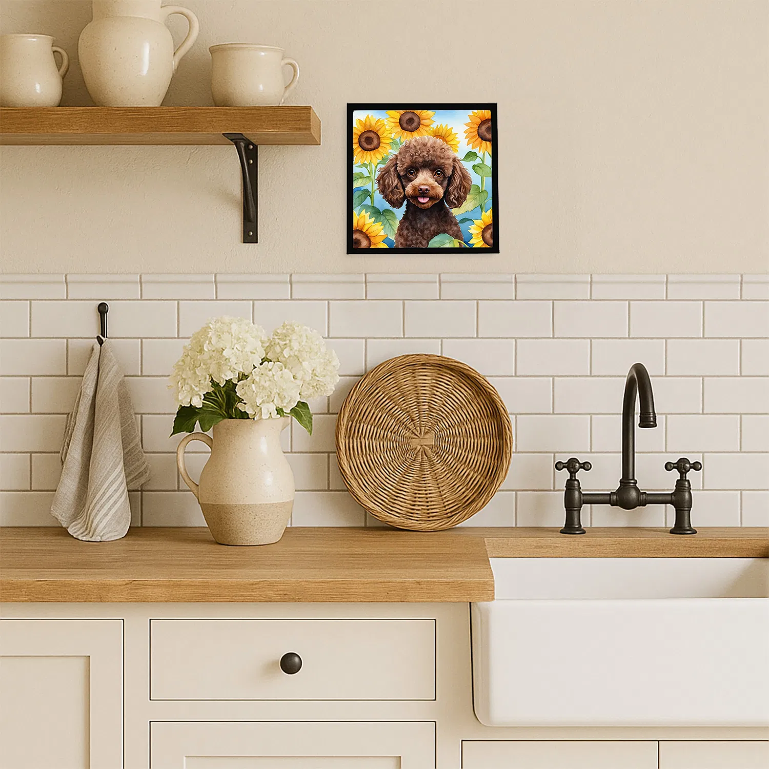 Framed Metal Print, Poodle in Sunflowers, picture 3 of 4