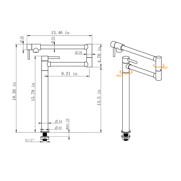  带加长柄的锅形填料水龙头Pot Filler Faucet Brushed Nickel Finish with Extension Shank-12