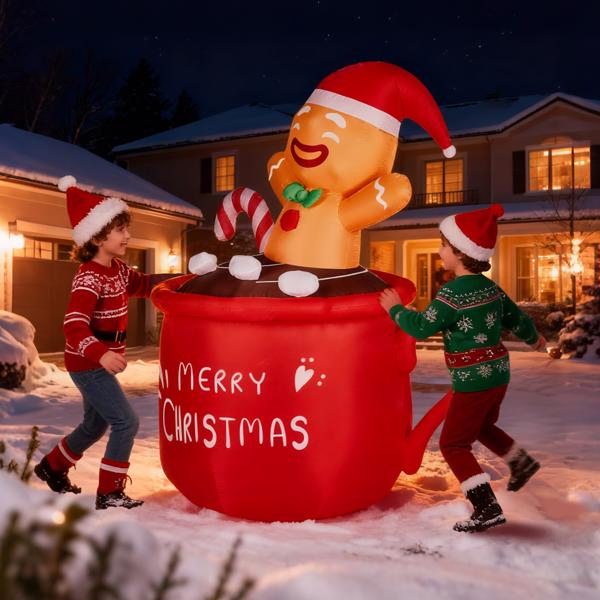 6.5FT Lighted Christmas Inflatable Decoration, Inflatable Gingerbread Man in Cup, Funny Blow Up Yard Decorations with Built-in LED Lights for Holiday Party Front Yard Lawn Garden Decor-19