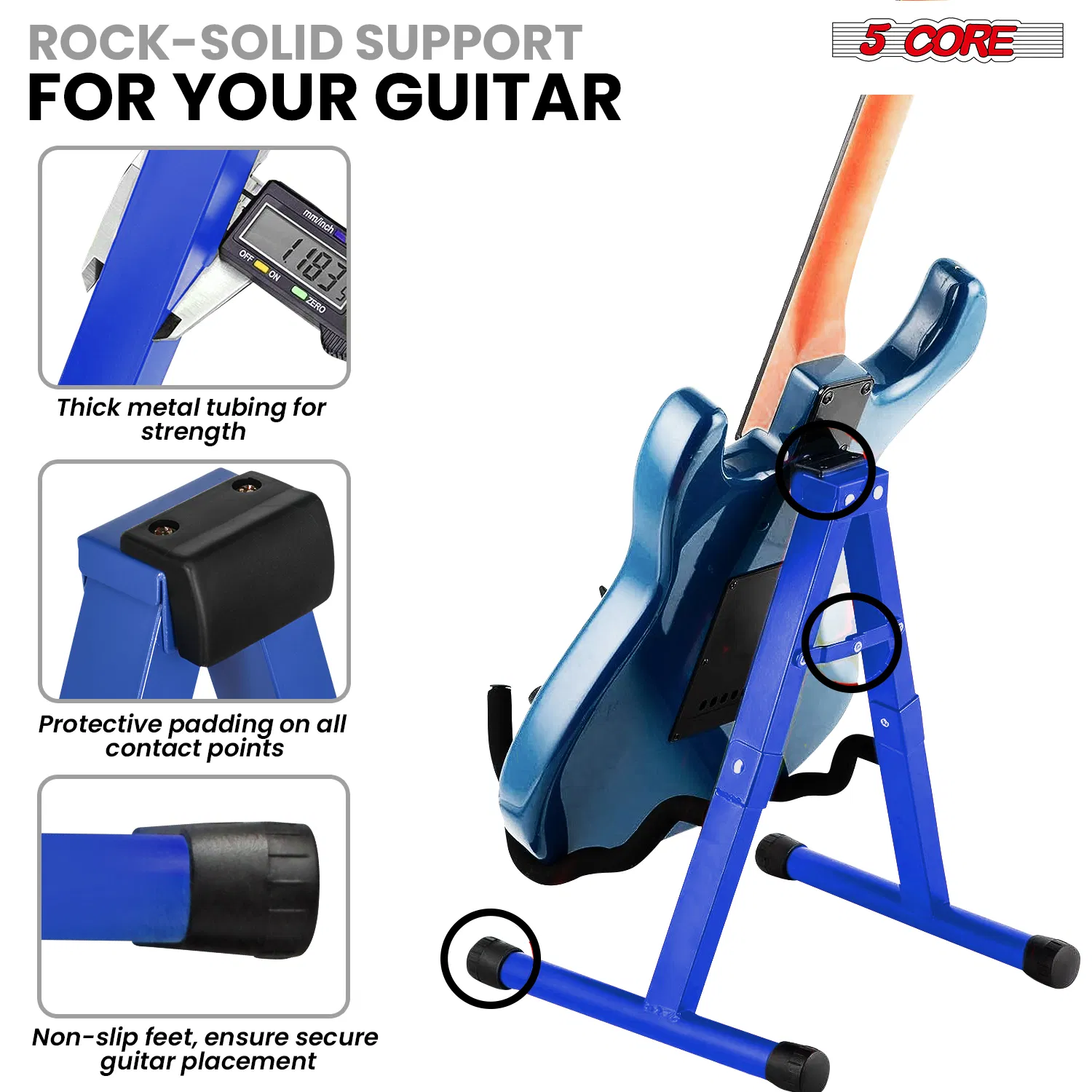 5 Core Guitar Stand A Frame w Soft Foam Arm Non Slip Rubber for Acoustic Electric Bass image 2