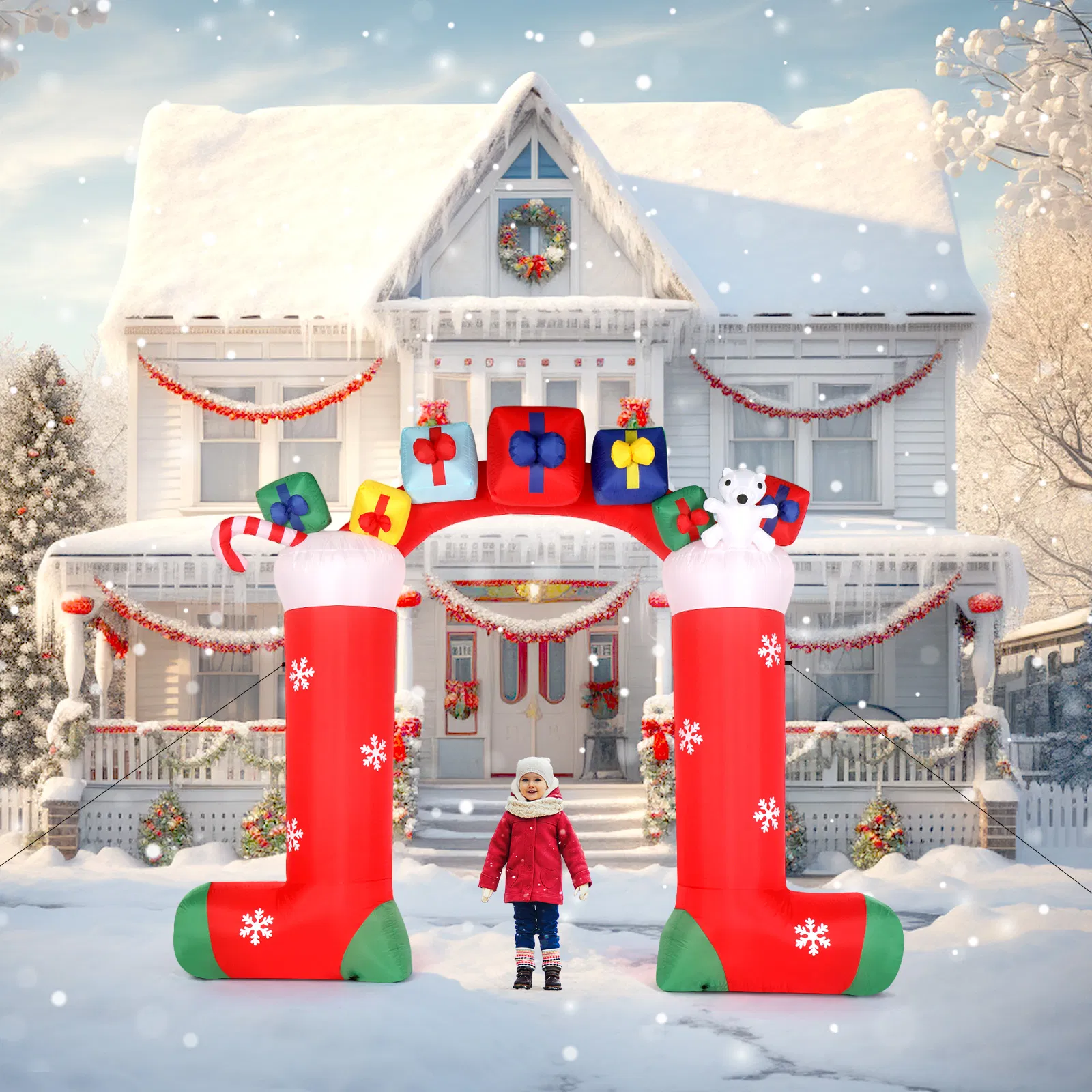 9ft 24W 11 LED Lights Christmas Sock Arch Holiday Arch Decoration image 7
