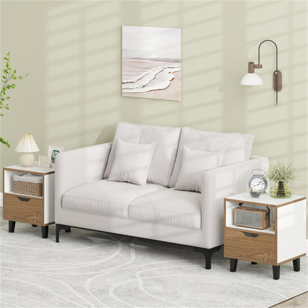 2-Pack Color Blocking Nightstands - 3-Tier Storage (Tabletop/Open Shelf/Drawer), Unique Wood Grain + Creamy White Design for Bedroom-11