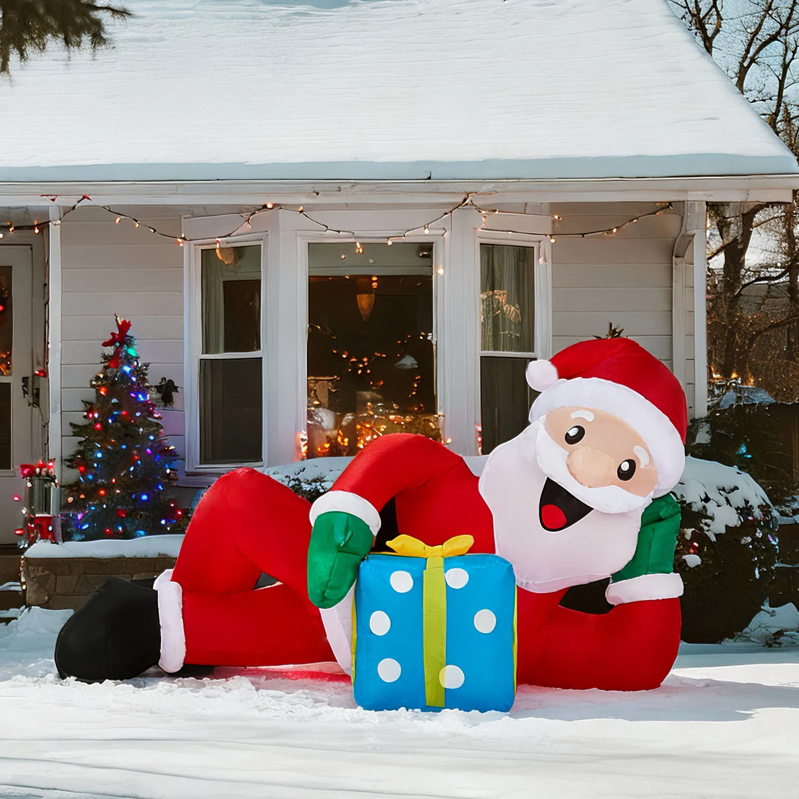 7FT Lighted Christmas Inflatable Decoration, Inflatable Santa Lying on Floor, Funny Blow Up Yard Decorations with Built-in LED Lights for Holiday Party Front Yard Lawn Garden Decor image 5