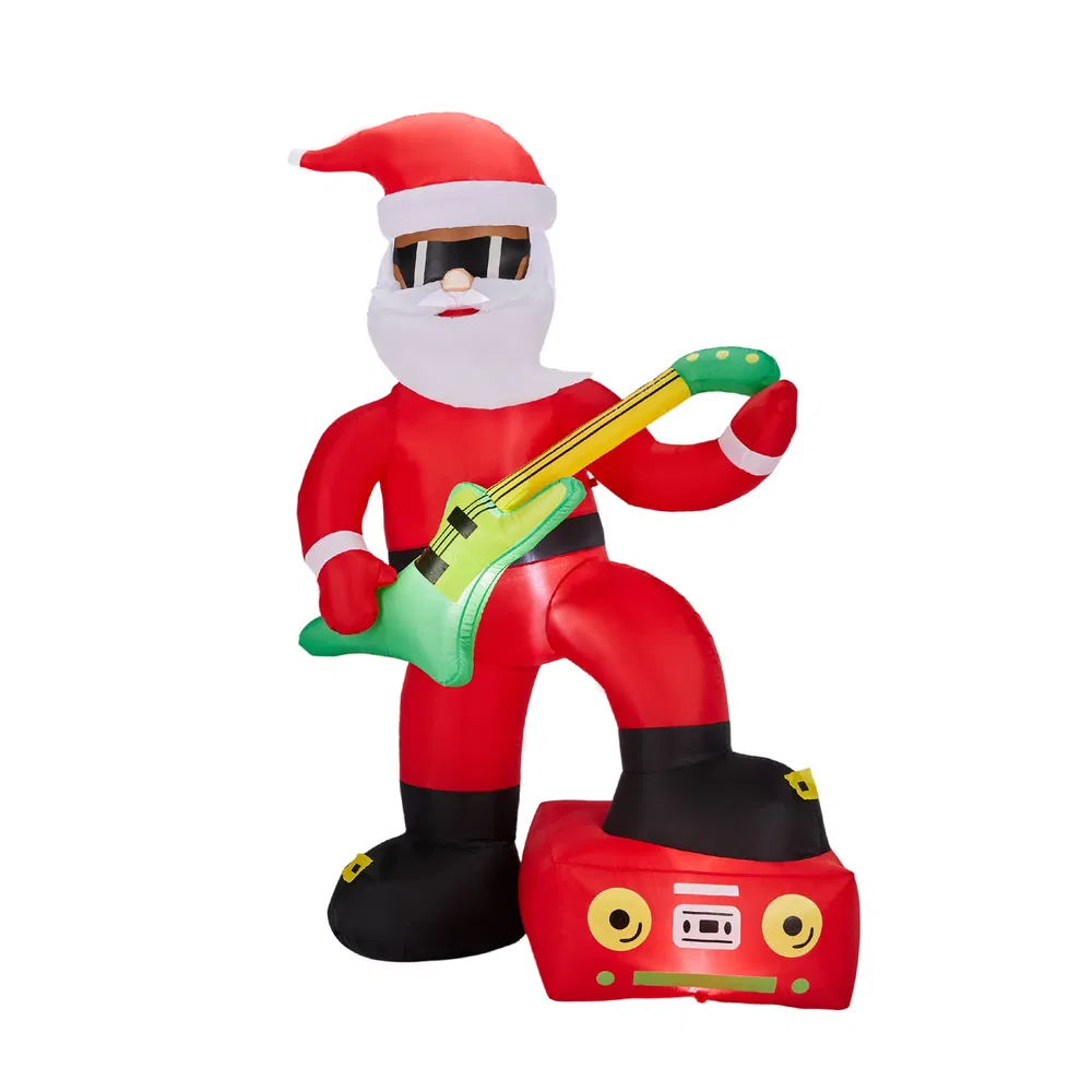 7.5FT Lighted Christmas Inflatable Decoration, Inflatable Black Santa Playing Electric Guitar, Funny Blow…