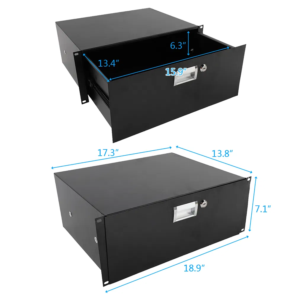 19" 4U Steel Plate DJ Drawer Equipment Cabinet with Keys Black image 2