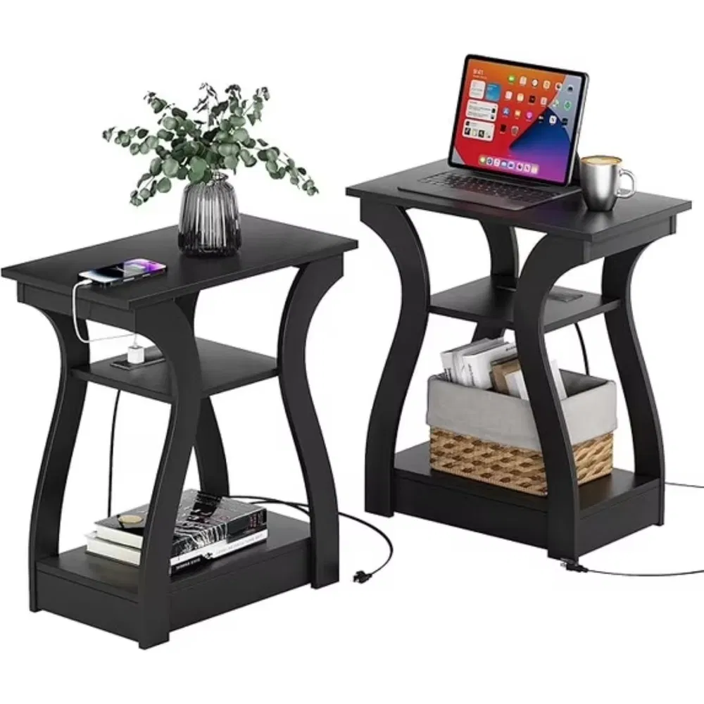 3-Tier Nightstand with Charging Station, Modern Bedside Table with USB Ports And Outlets, Slim End Table for Bedroom, Small Apartment, Dorm Room image 10