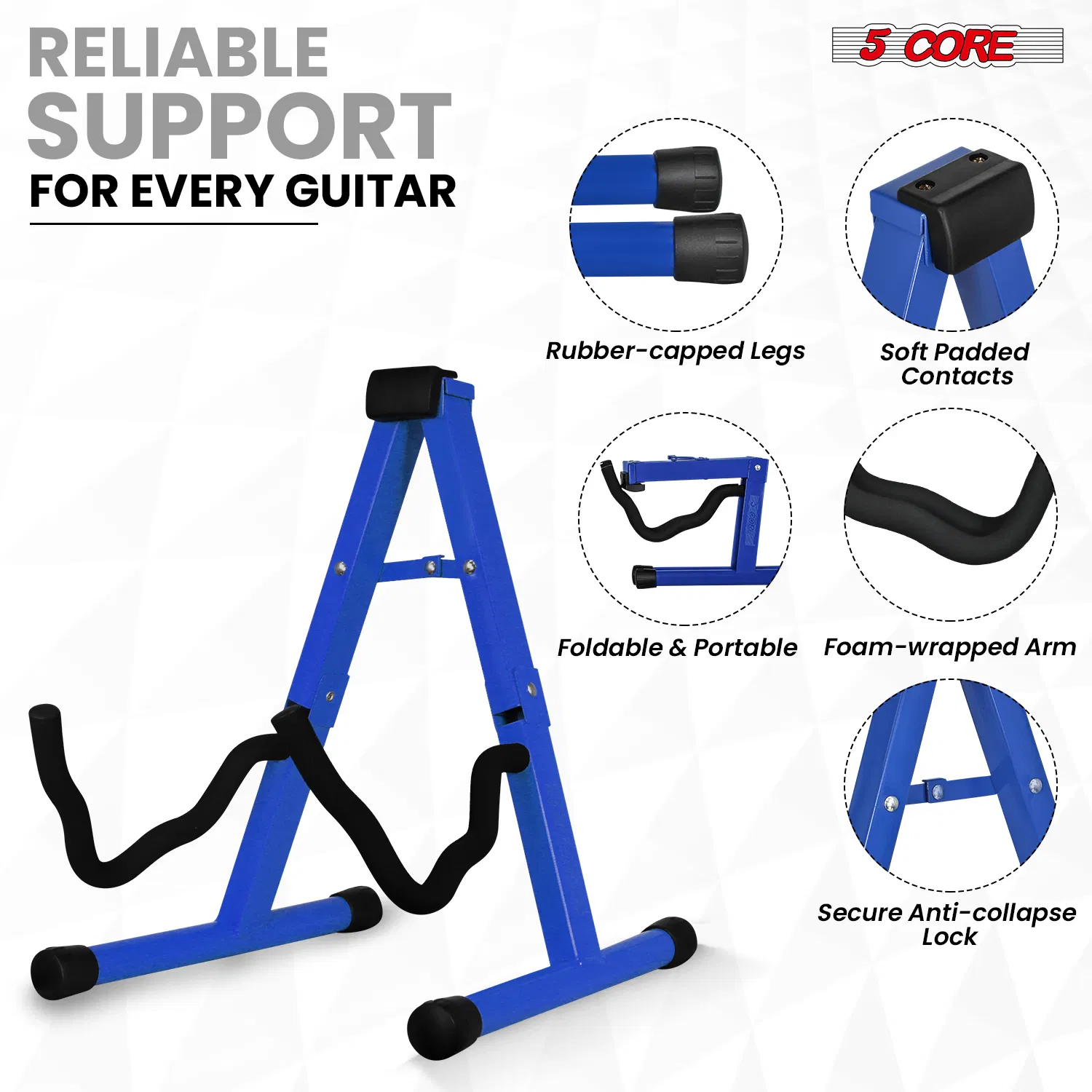 5 Core Guitar Stand A Frame w Soft Foam Arm Non Slip Rubber for Acoustic Electric Bass image 3