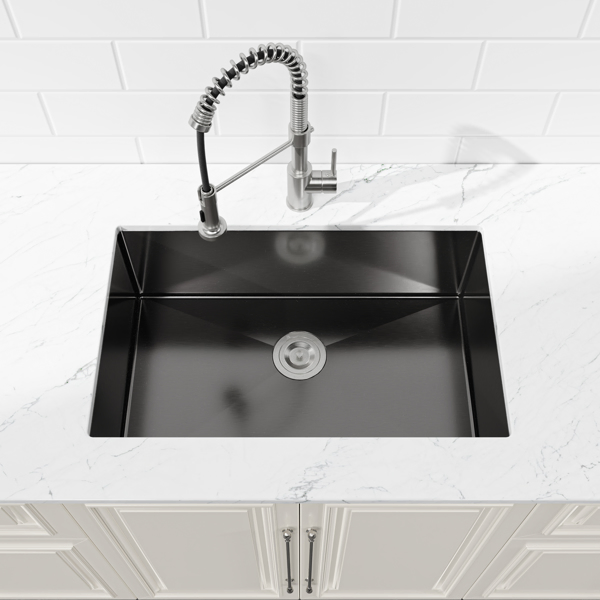 Kitchen Sink, 27″x19″ Single Bowl, Undermount Handmade Sink in Black, with US Standard Drain and Hook[Unable to ship on weekends,usps/fedex]-14