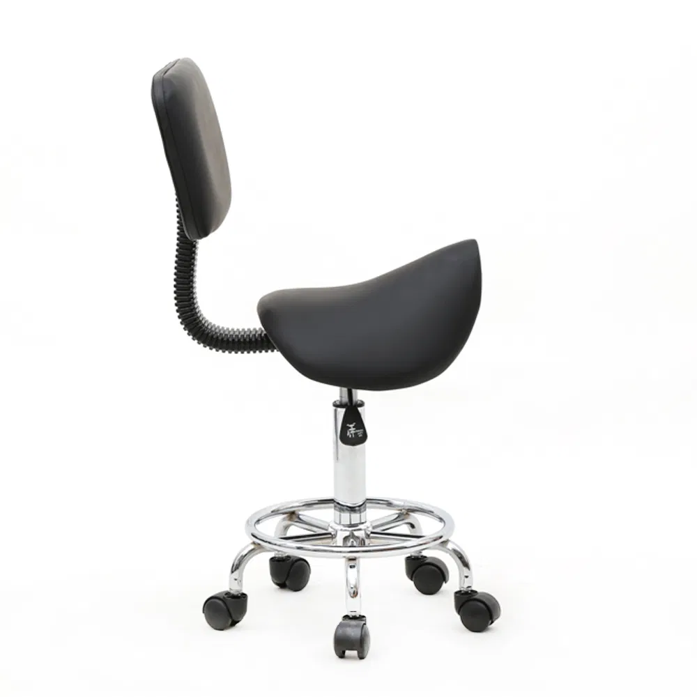 Saddle Shape Adjustable Salon Stool with Back Black image 16