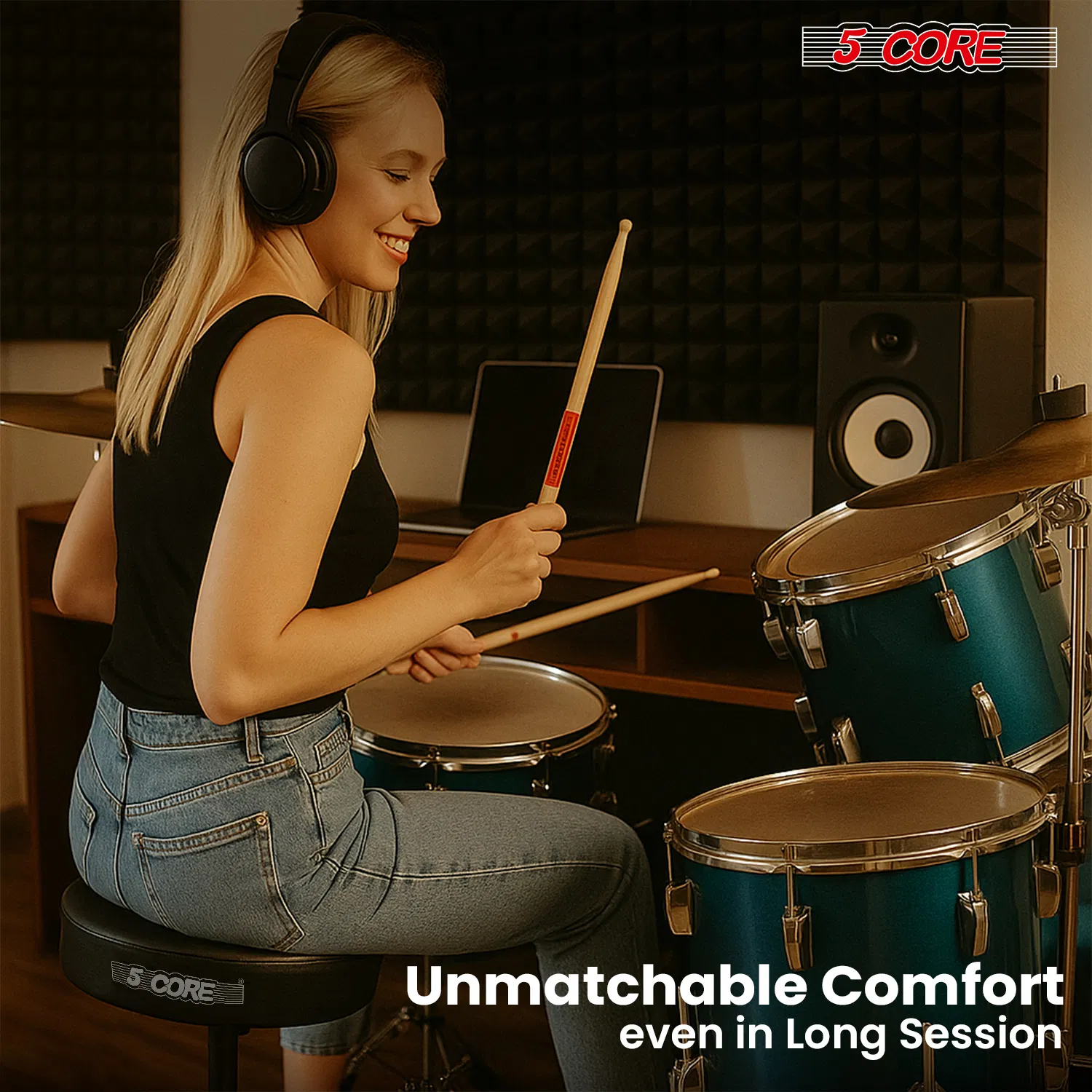 5 Core Drum Throne 3" Thick Padded Memory Foam Comfortable Drummer Stool 330Lb Capacity Adjustable image 13