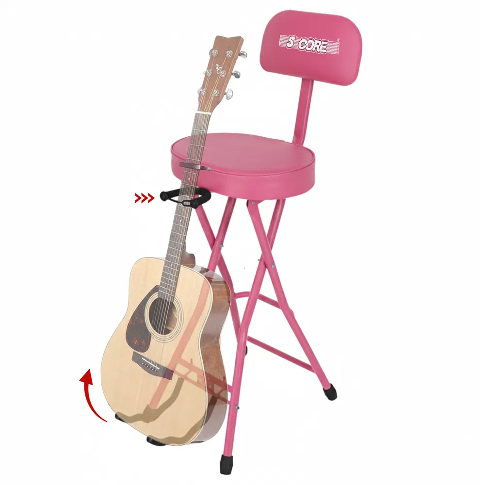 5Core Guitar Stool 3.15" Padded Chair w Backrest Foldable Music Seat Built in Foot Rest Guitar Stand image 20