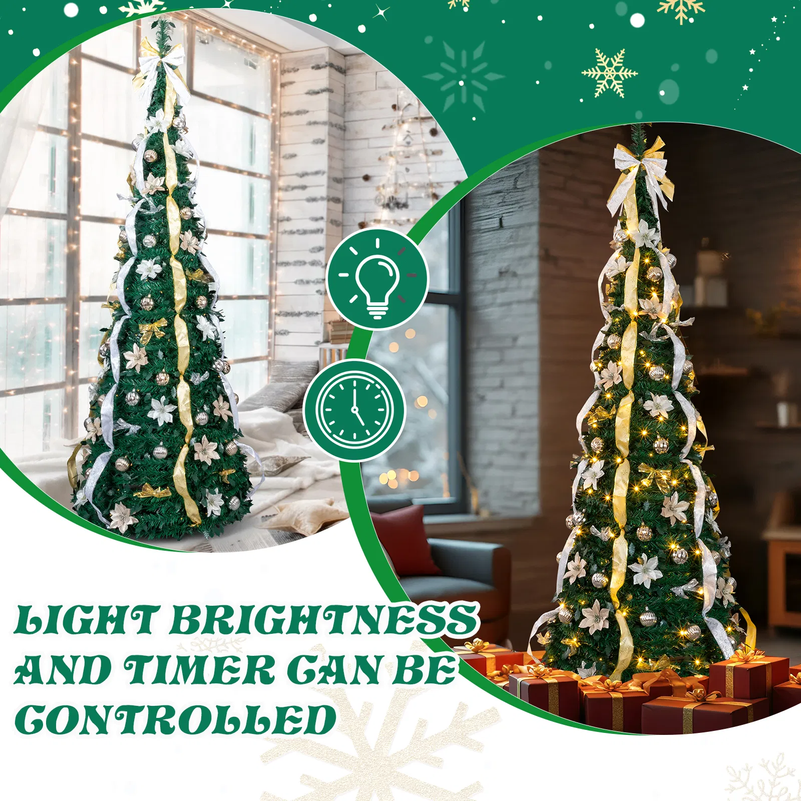 7 FT Fully Decorated Pre-lit Christmas Tree, Pop Up Artificial Xmas Tree with 200 Warm Lights Remote… image 5