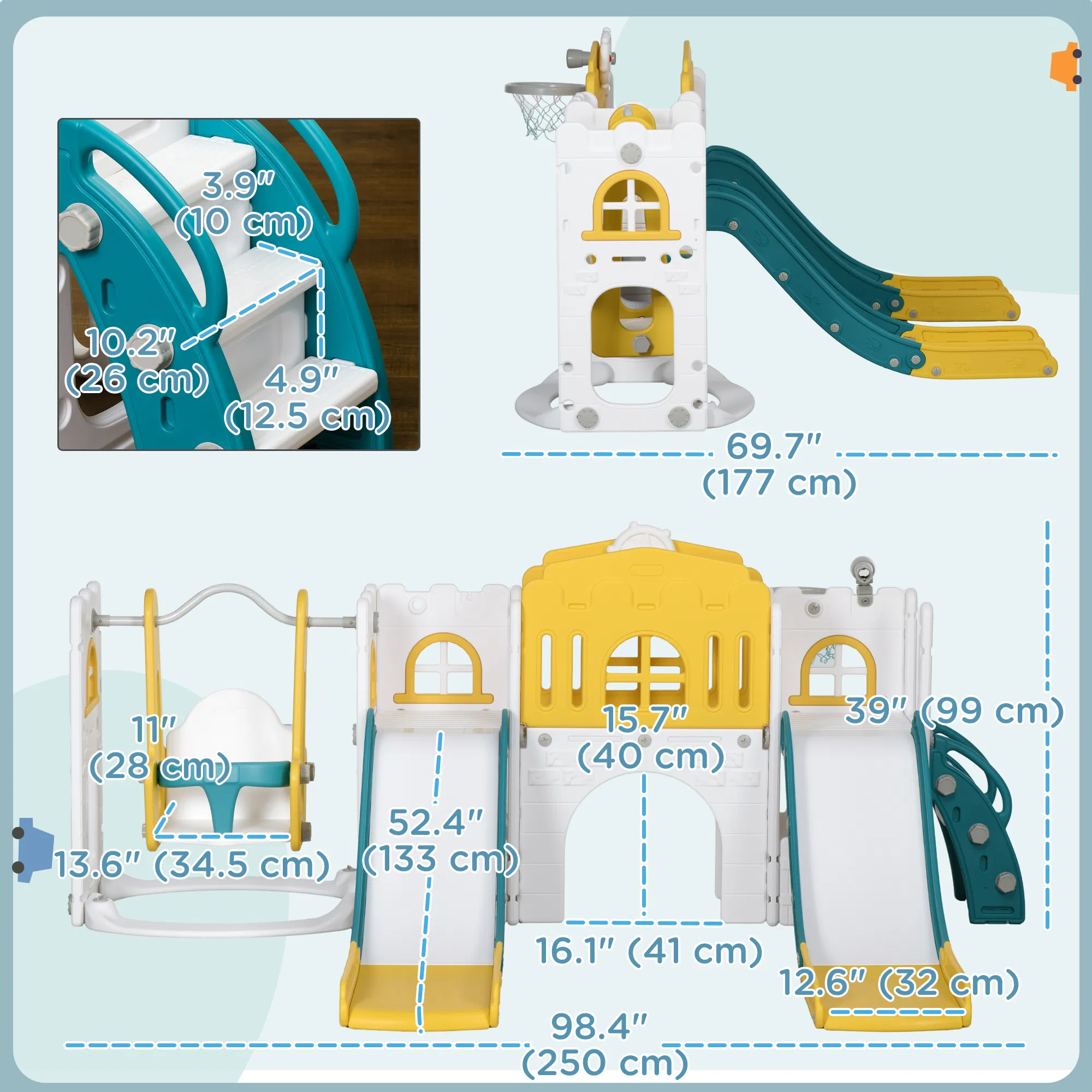 8 in 1 Slide and Swing Set β Baby Swing Set with Basketball Hoop β photo 3