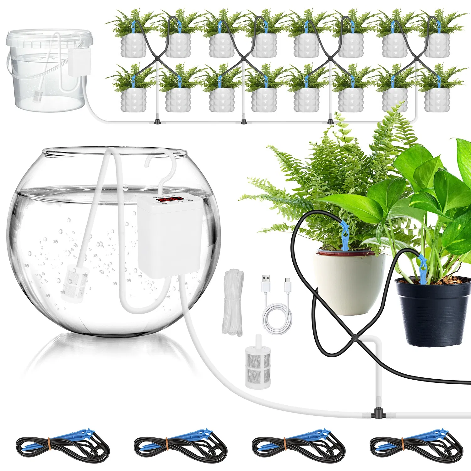 Programmable Automatic Drip Irrigation System for Potted Plants, 0-600s Watering Time 1-12H/0-9Day Interval Type-C Rechargeable Cordless Plant Waterer