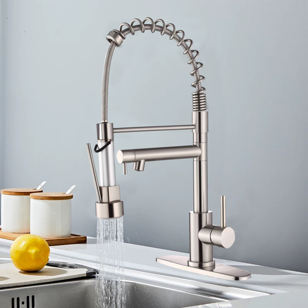 Kitchen Faucet with Pull Down Sprayer, Touch On Single Handle 2- Function Stainless Steel Spring Neck, Single Hole Installation for Residential, Commercial, RV, Bar & More, Brushed Nickel[Unable to sh-12