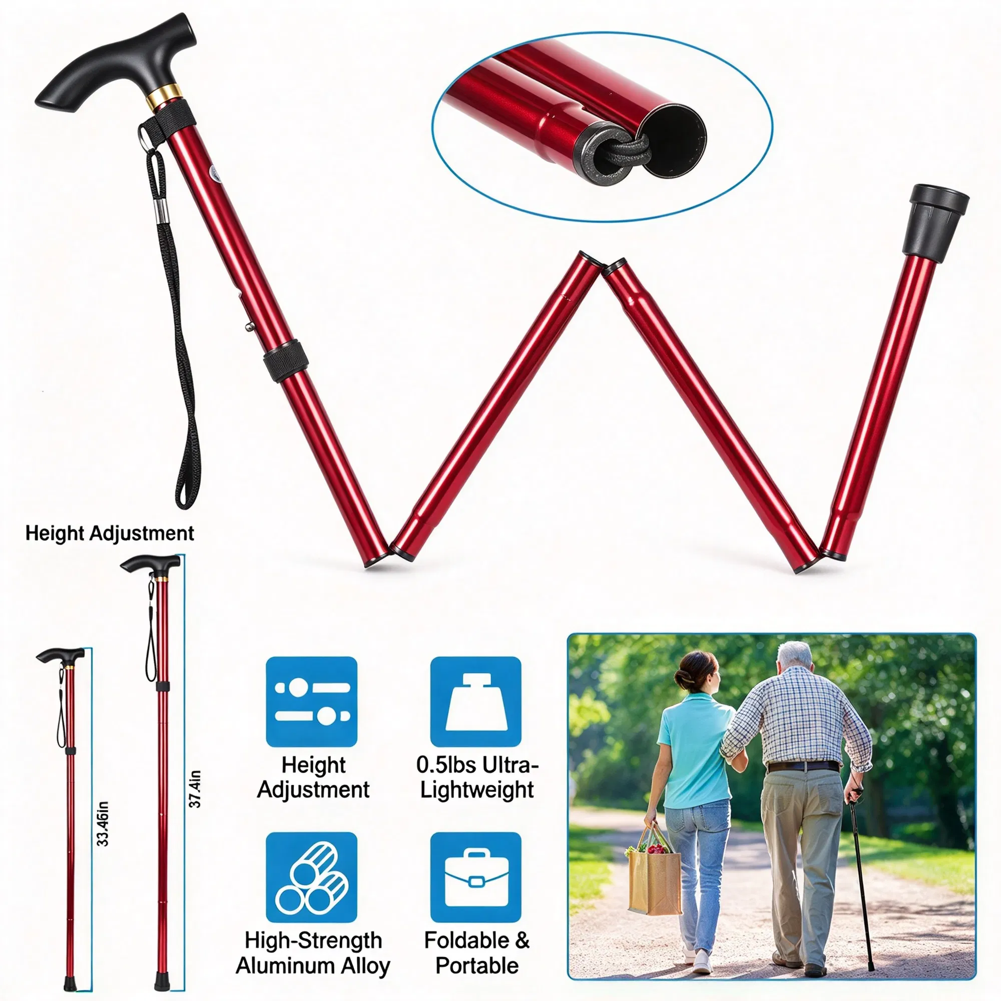 Folding Aluminum Hiking Stick with T-Handle