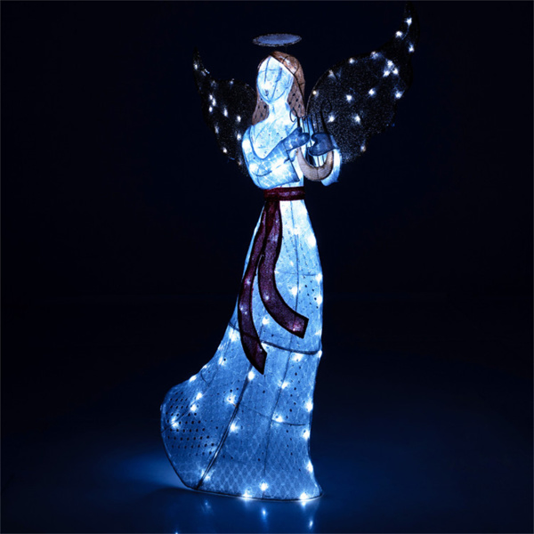 5ft Pre-Lit Christmas Angel Decor - 120 Cold White LEDs, IP44 Waterproof, Metal+Mesh Fabric-14