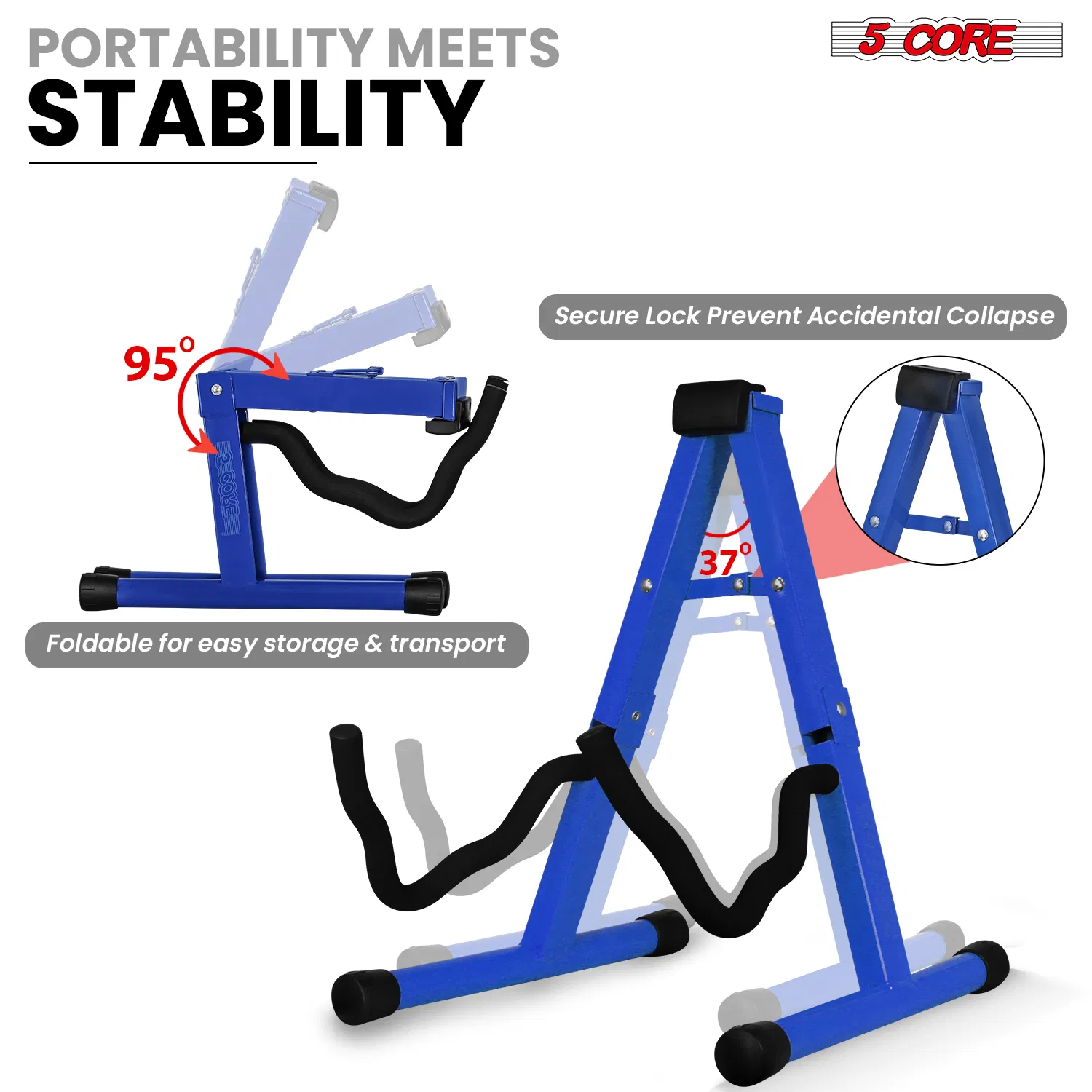 5 Core Guitar Stand A Frame w Soft Foam Arm Non Slip Rubber for Acoustic Electric Bass image 4
