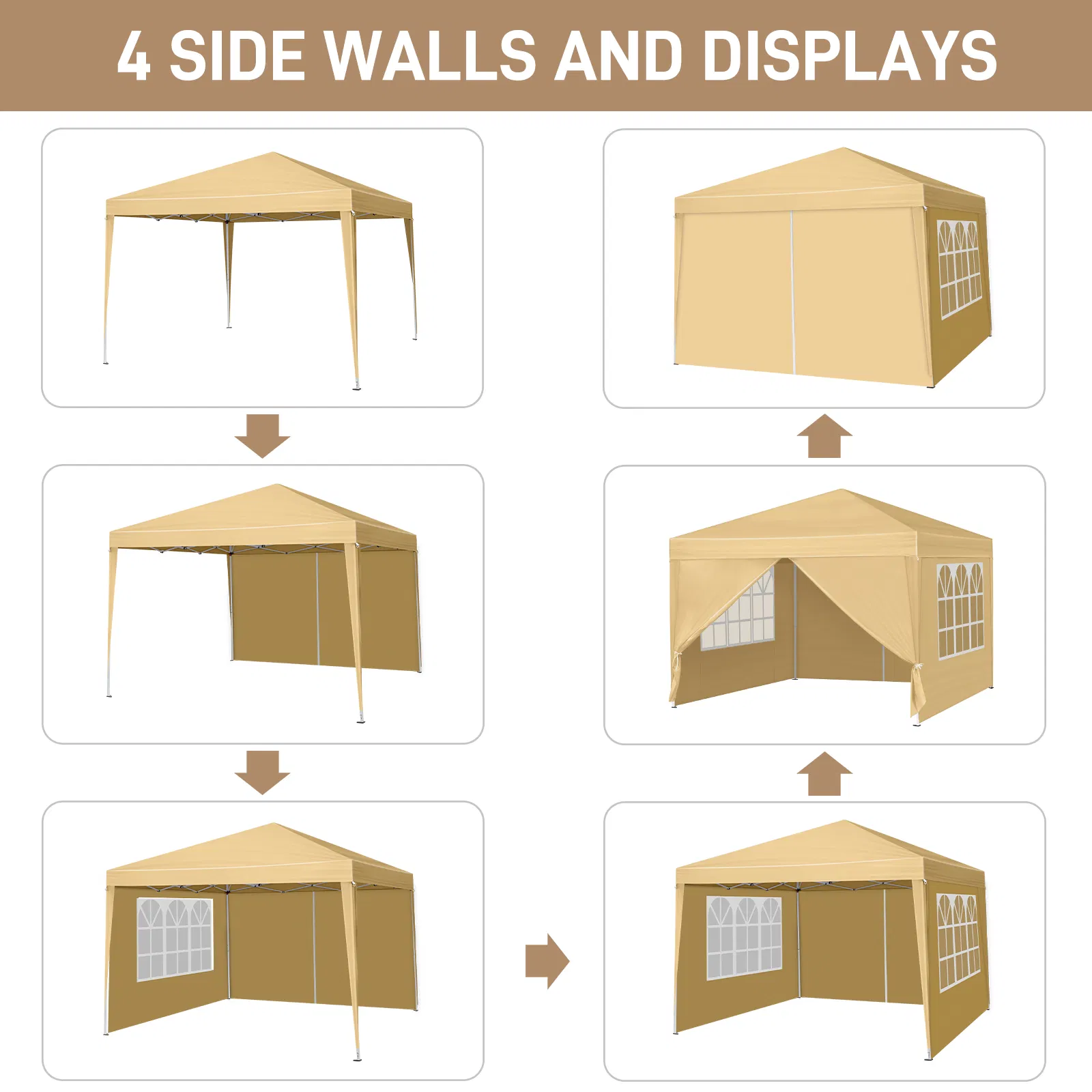 3 x 3m Two Doors & Two Windows Practical Waterproof Right-Angle Folding Tent Khaki image 6