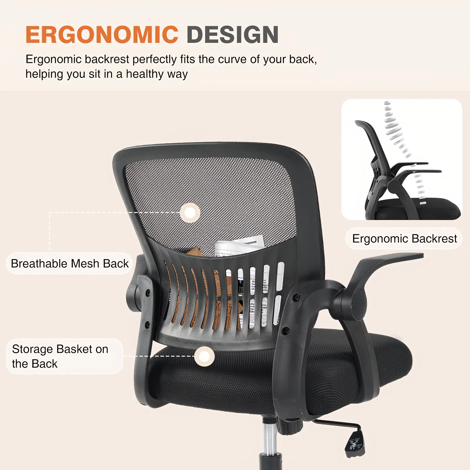 Ergonomic Office Seating - Mid-Back Desk Chairs Featuring Adjustable Height, Swivel Functionality, Flip-Up Armrests, And Lumbar Support, Designed with Breathable Mesh for Home, Study, Or Work Use image 2