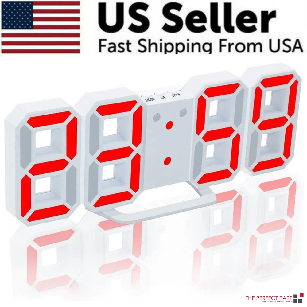 Digital 3D LED Big Wall Desk Alarm Clock Snooze 12/24 Hours Auto Brightness USB image 11