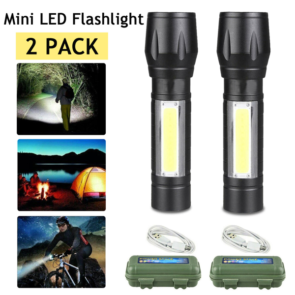 2Pcs Mini Zoomable LED Flashlight USB RechargeableCamping Hiking Flashlight Work light-21