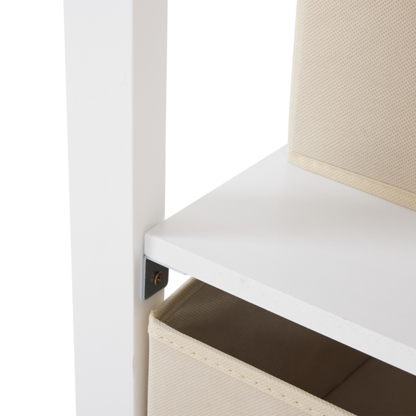 White painted pine wood frame, removable top, 87*53*87.5cm children's wooden bed with 3 fabric drawers + 1 fabric bag, and a changing table-42