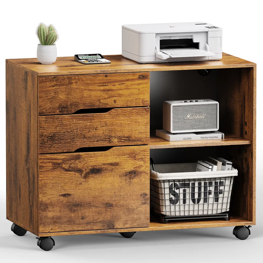 3 Drawer Mobile Rolling Lateral File Cabinet For Home Office And Kids Room image 9
