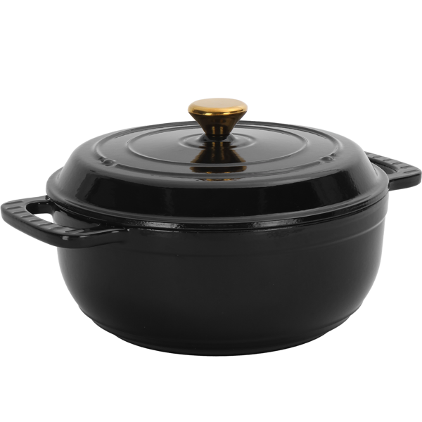 6QT Cast Iron Dutch Oven with Lid – Black Enamel Cooking Pot for Stovetop, Oven, Camping – Includes 2 Silicone Heat-Resistant Gloves-14