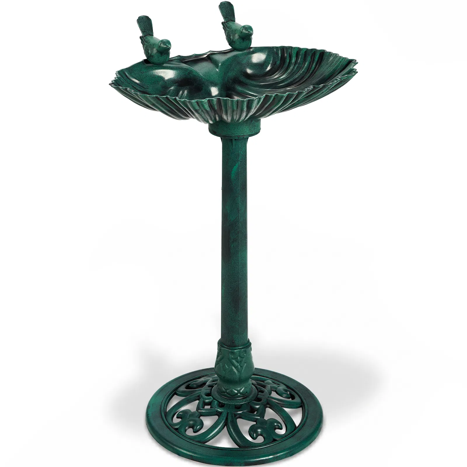 50*36*81cm Dark Green Resin Bird Bath With Shell Edge & 1.4W Solar Fountain image 3