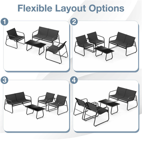  4-Piece Outdoor Conversation Set (Black) - 2 Chairs + 1 Loveseat + 1 Coffee Table,Patio Furniture Set-16