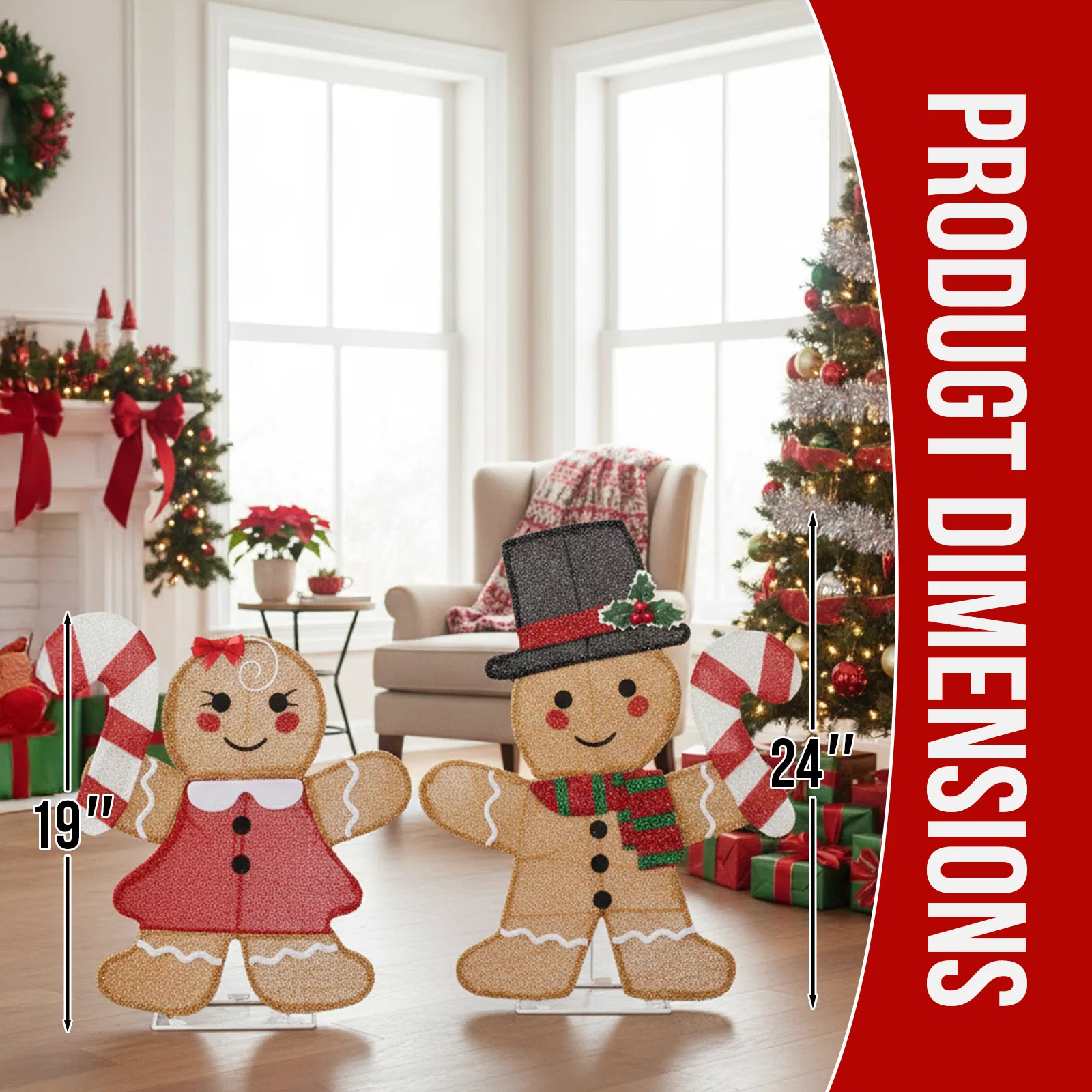 Set of 2 Lighted Gingerbread Man and Candy Cane Christmas Decorations, Pre-lit 2D Holiday Decor with 80… image 7