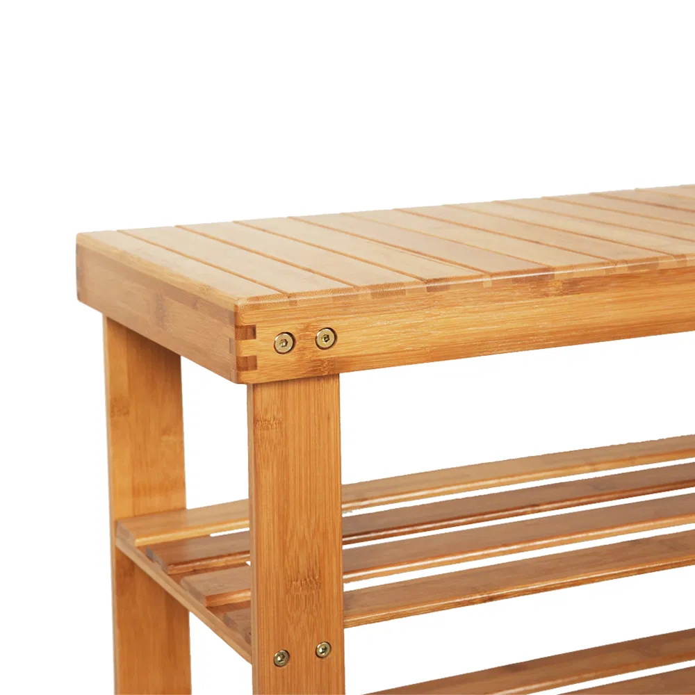 Bamboo 3-Tier Shoe Rack Stool, picture 3 of 6