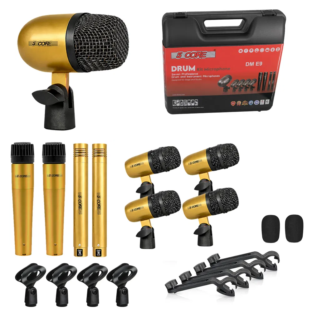 5 Core Drum Microphone Kit 9Pc All Metal Drummer Mics Tom/Snare & Cymbals Wired Instrument Drums Set image 22