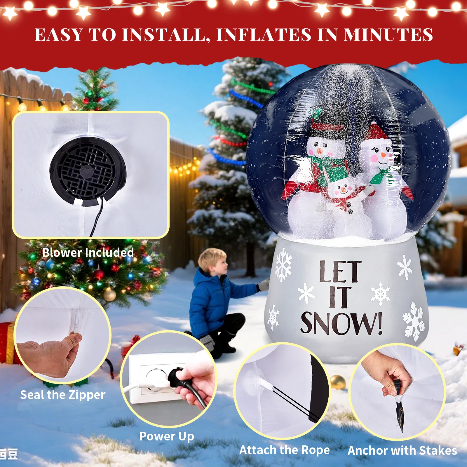6 FT Lighted Christmas Inflatable Decoration, Large Inflatable Snow Globe with Snowman Family, Funny Blow… image 4