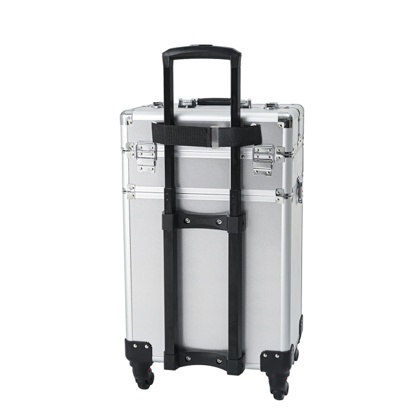 4-in-1 Draw-bar Style Interchangeable Aluminum Rolling Makeup Case Silver-26