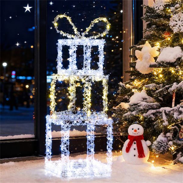3ft Lighted Christmas Gift Boxes - 200 LED Lights (Warm/Cold White), Acrylic Beads, Multi-Color-23