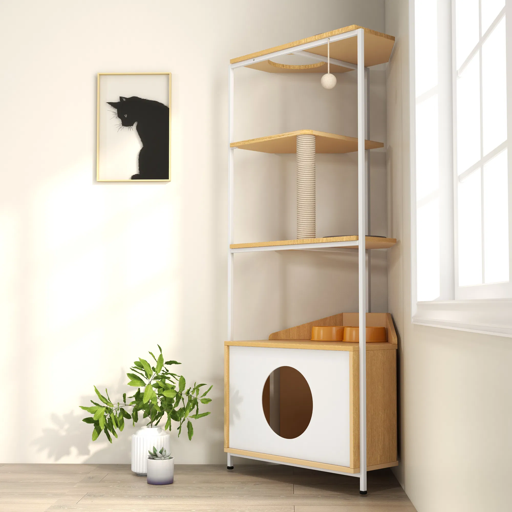 Corner Cat Tower, Cat Tree with Scratching Post, Cat Condo with Feeding Station and Climbing Platforms… image 16