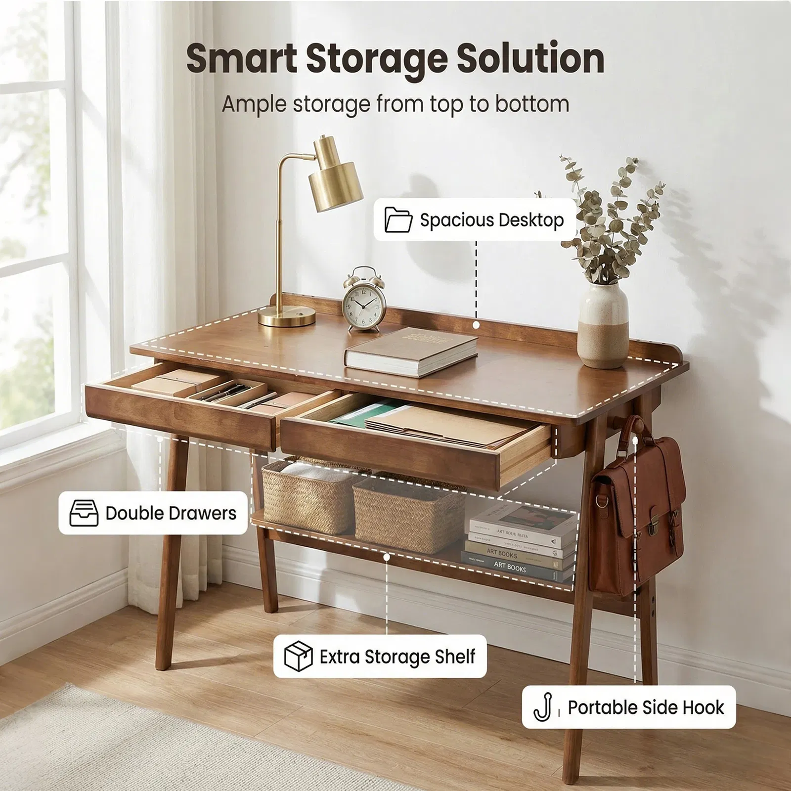 Solid Wood Writing Desk β Home Office Desk for Small Spaces β photo 5