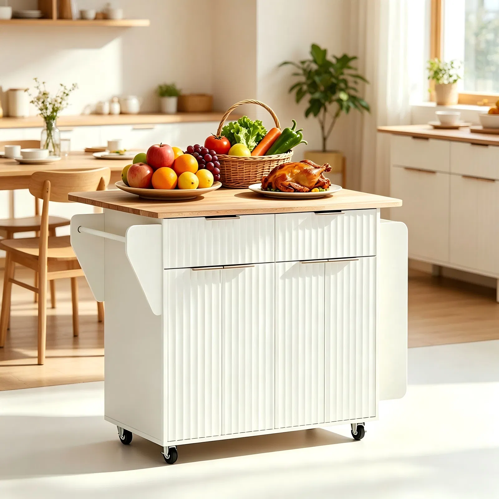 (Do Not Sale on Amazon) 4-Door 2-Drawer Grille Food Cart Champagne Gold Thermoformed Door Panels Bakelite Handles Bakelite Countertop MDF Cabinets and Serving Sideboard 43.07*29.17*32.68in White image 8
