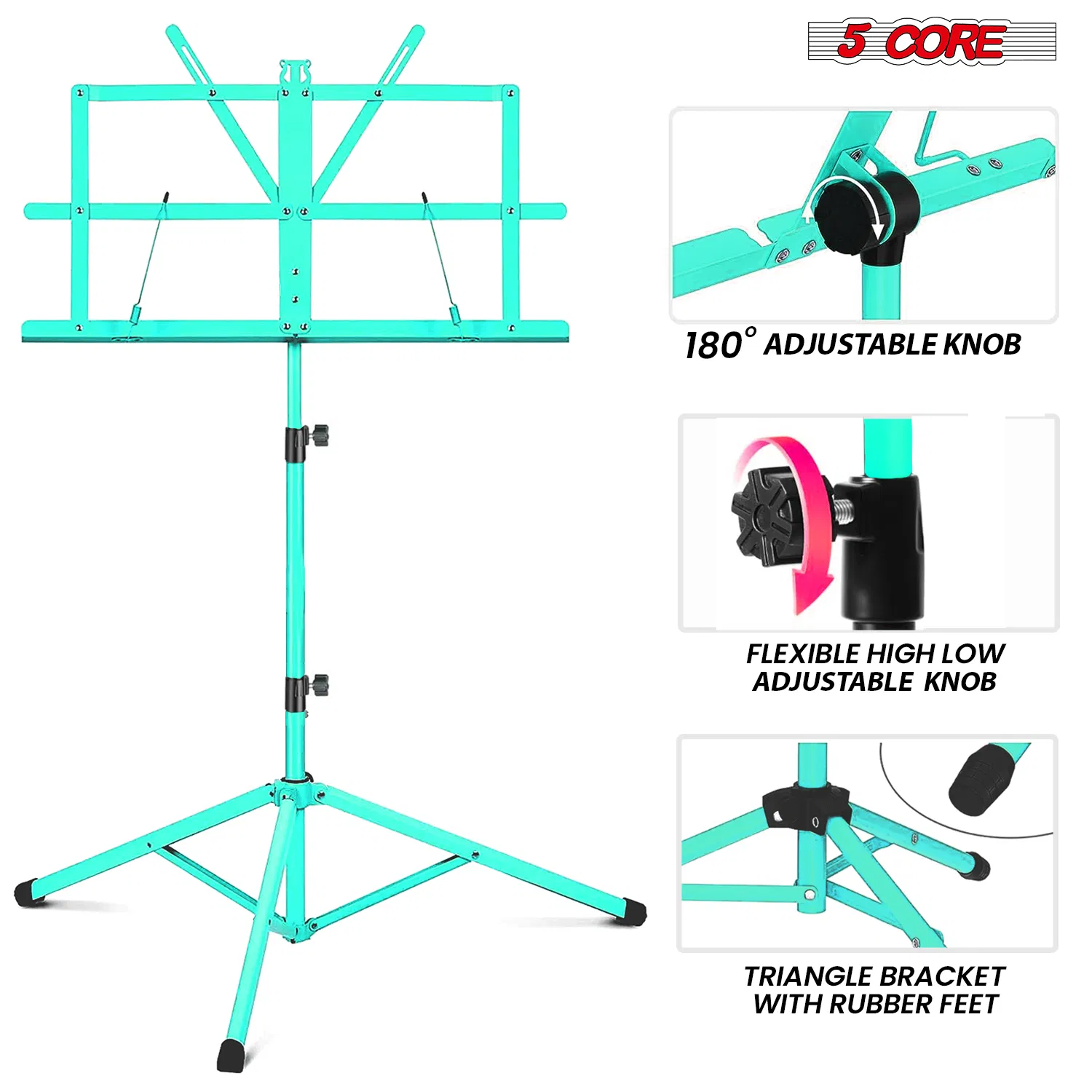5 Core Music Stand Adjustable Desktop Book Stands Portable Sheet Holder All Metal Foldable Bookstand image 4