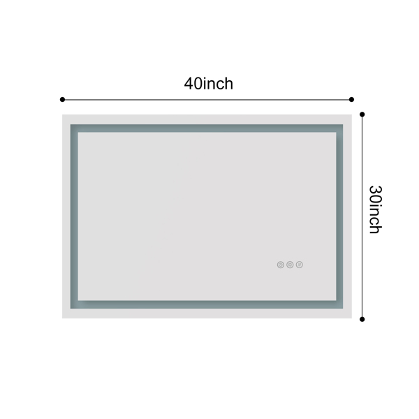 40x30 英寸 LED 浴室镜, 带前灯和背光, 壁挂式梳妆镜, 带智能触摸按钮, 防雾, 记忆功能, 3 种颜色, 无级调光化妆镜(水平/垂直)-9